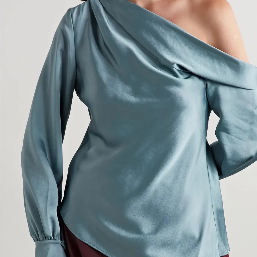Alice one-shoulder draped satin blouse - Picture 2 of 10